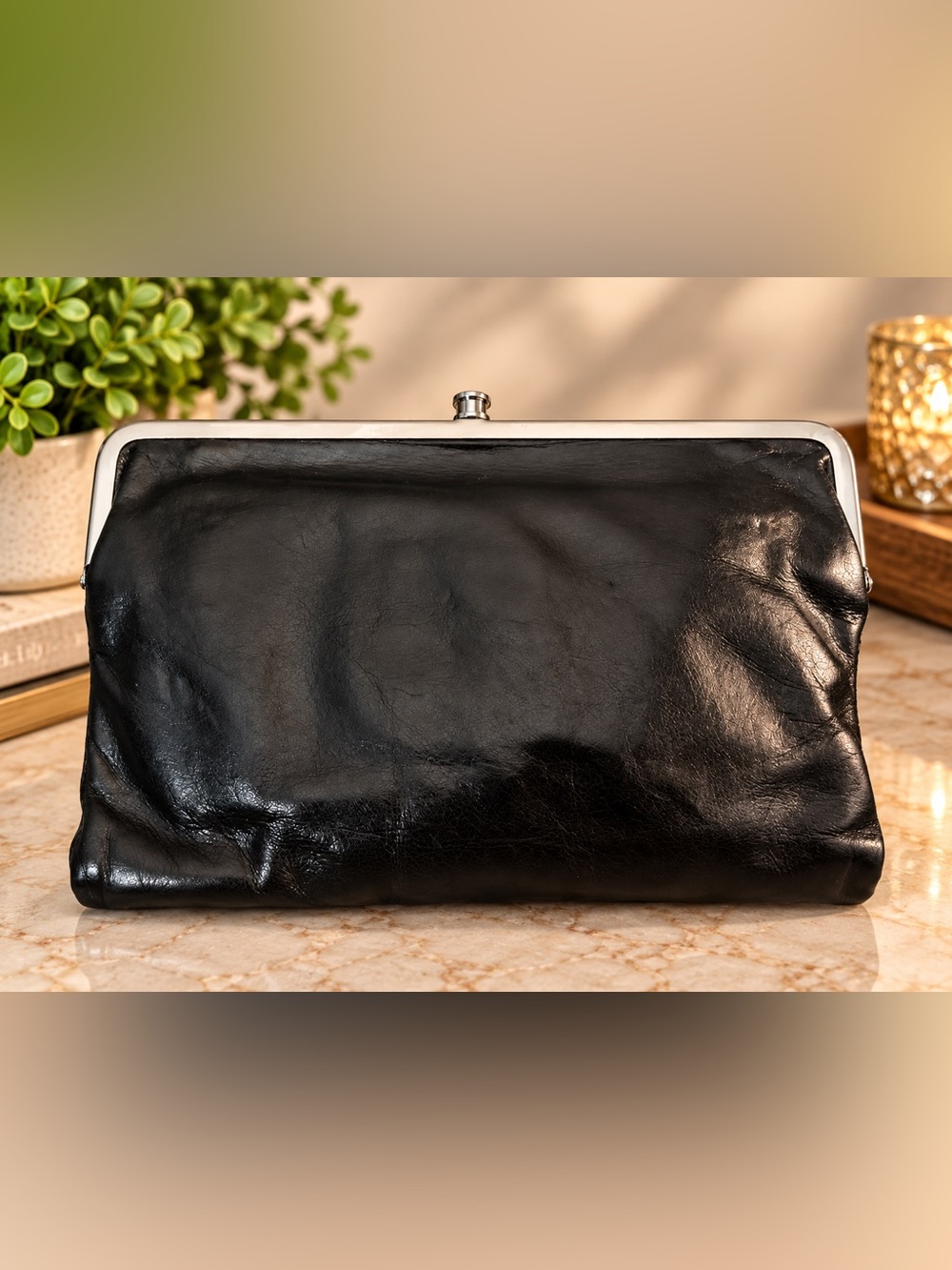 HOBO Large Classic Black Leather Clutch Wallet